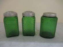 Vintage Possible Owens-Illinois Green Glass Shaker Top Jars.