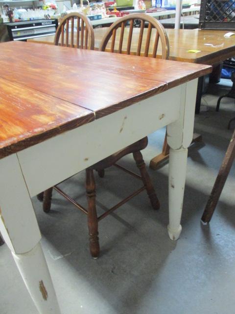 Solid Wood Farmhouse Table with Plank Top and Three side Chairs.