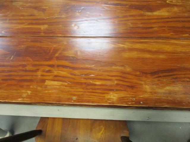 Solid Wood Farmhouse Table with Plank Top and Three side Chairs.