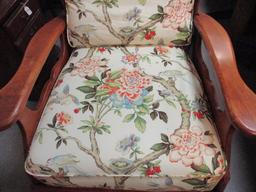 Heavy Reclining Wood Frame Chair with Cushions and Footstool.