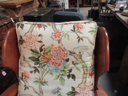 Heavy Reclining Wood Frame Chair with Cushions and Footstool.