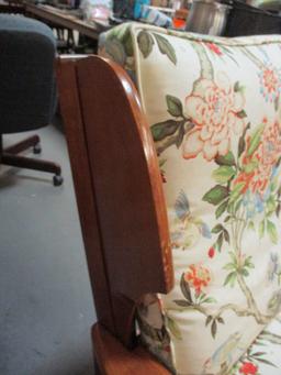 Heavy Reclining Wood Frame Chair with Cushions and Footstool.