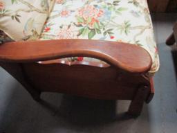 Heavy Reclining Wood Frame Chair with Cushions and Footstool.