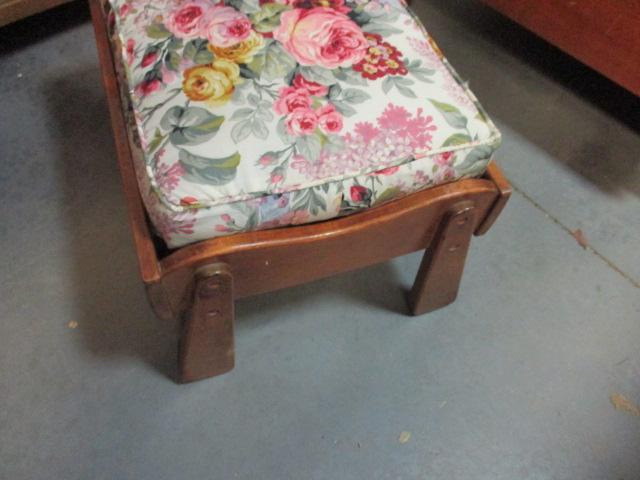 Heavy Reclining Wood Frame Chair with Cushions and Footstool.