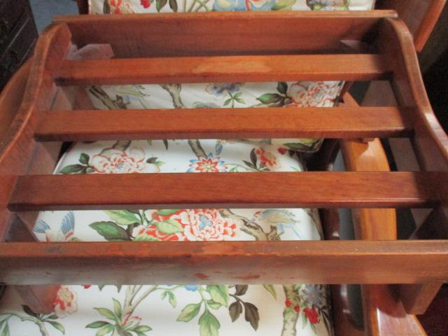 Heavy Reclining Wood Frame Chair with Cushions and Footstool.