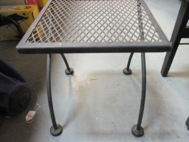 Metal Table/Plant Stand and Wood Porch Table.