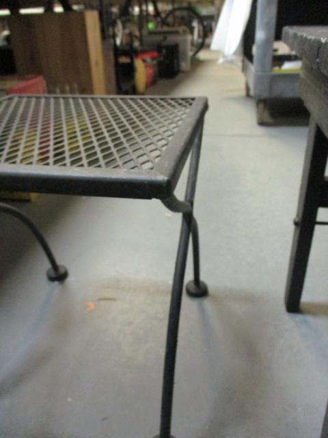Metal Table/Plant Stand and Wood Porch Table.