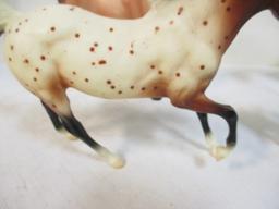 Three Arabian Plastic Horses and one Colt, Two Saddles. All But Grey Horse Marked Breyer.