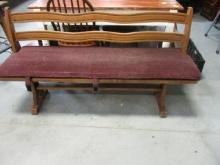 Wood Bench with Covered Cushion.