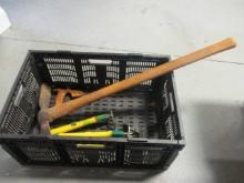 Gardening Tools, Saw, and Pick Ax.