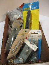 Box of New Brackets, Door Handles, Hooks, Hasp, Etc.