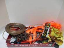 Box of Chains, Wire Rope, Tie Downs Straps, Etc.