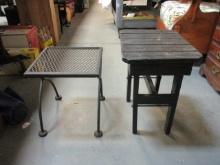 Metal Table/Plant Stand and Wood Porch Table.