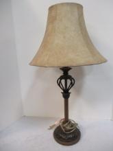 Metal and Gold Toned Lamp with Faux Leather Shade.