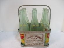 Vintage Metal Royal Crown Cola Carrier with Six Bottles.