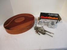Wood Oval Serving Tray with Knife Sharpener, Can and Bottle Openers.