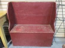 Wood Red Flip Up Seat Storage Bench.