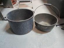 X Large Enamel Canning/Stock Pot and Large Enamel Pot with Handles.