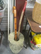 Wicker umbrella Stand w/child's walking stick & Cane