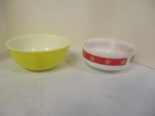 Pyrex Yellow Mixing Bowl & Federal Glass Red Gingham Bowl