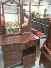 Antique 3 Drawer Entry Table w/Mirror