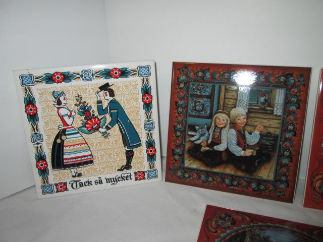 Seven Bergquist Imports Norwegian Children Design Trivet Tiles