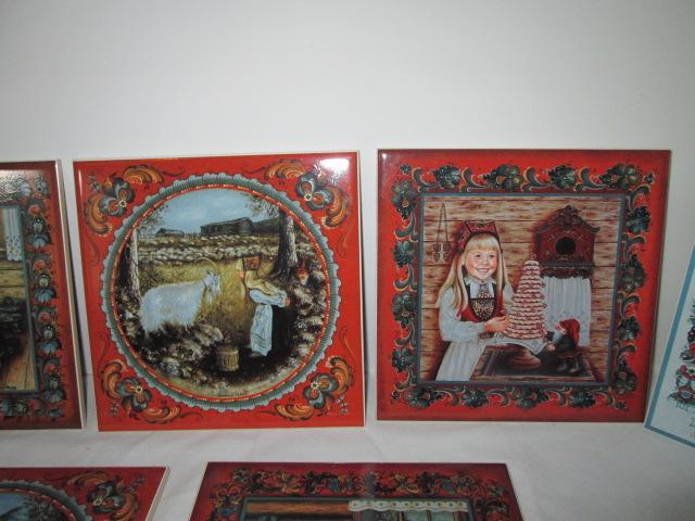 Seven Bergquist Imports Norwegian Children Design Trivet Tiles