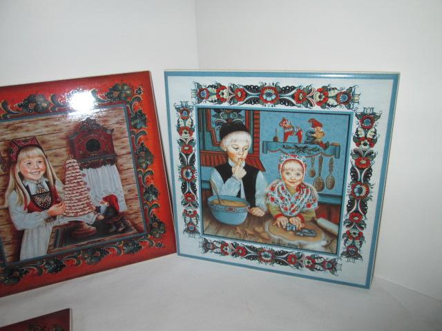 Seven Bergquist Imports Norwegian Children Design Trivet Tiles