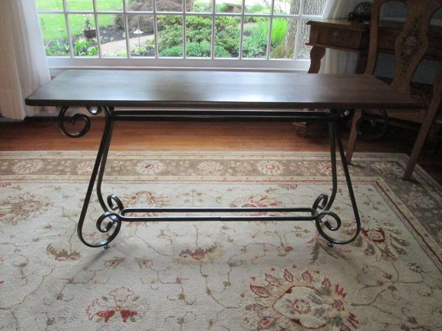 Wood Plank Console Table with Wrought Iron Base