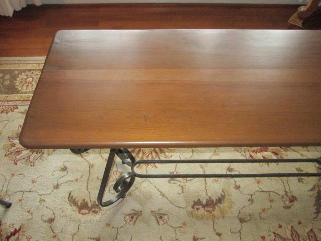 Wood Plank Console Table with Wrought Iron Base