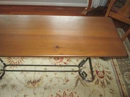 Wood Plank Console Table with Wrought Iron Base