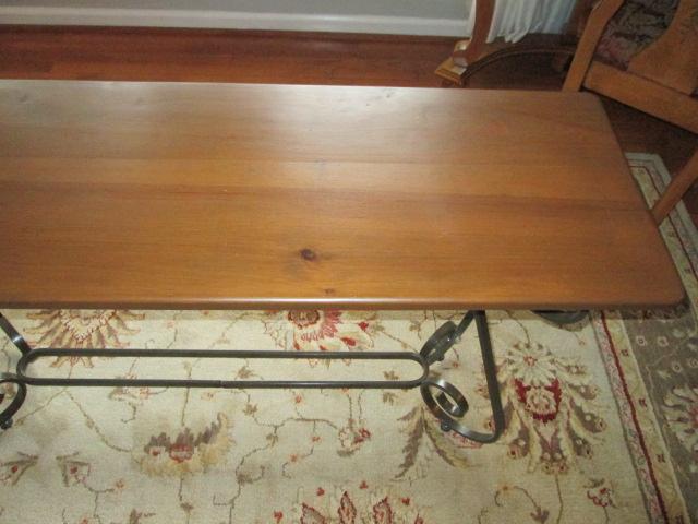 Wood Plank Console Table with Wrought Iron Base