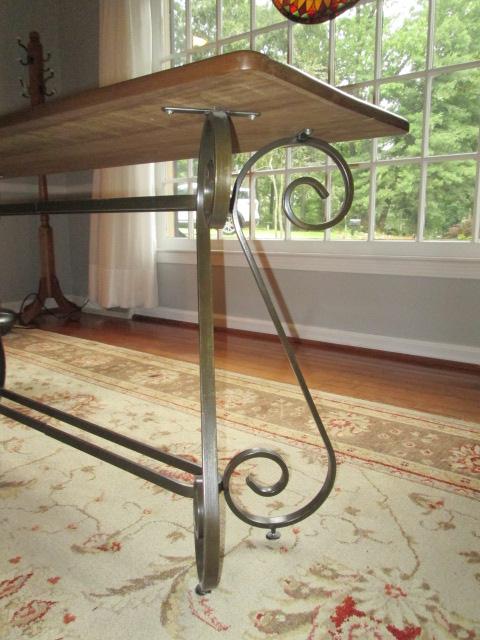 Wood Plank Console Table with Wrought Iron Base
