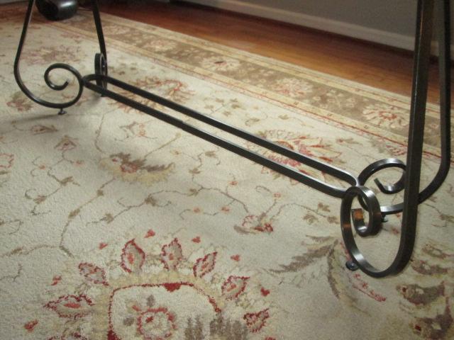 Wood Plank Console Table with Wrought Iron Base