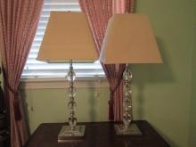 Pair Acrylic Bubble Post Lamp with Silver Tone Bases