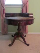 Mahogany Round Drum Table with Leather Top and Letter Boxes