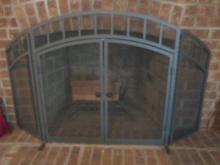 Metal 3 Panel Fireplace Screen with Hinged Doors