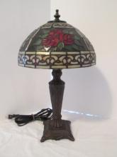 Tiffany Stained Glass Style Lamp with Rose Blossom Design Shade