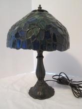 Tiffany Stained Glass Style Lamp with Hanging Leaf Design Shade and Lily Pad Base