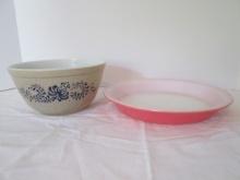 Vintage Pyrex "Homestead" #402 Mixing Bowl and Pink # 909 9" Pie Plate