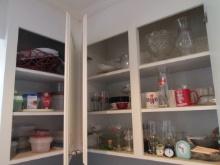 Contents of Corner Wall Cabinets-Glassware, Vases, Serving Pieces, Plastic Ware, etc.