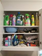Laundry Cabinet Contents-Cleaning Products, Swifter Dusters, Laundry Cleaners, etc.