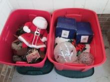 Two Totes of Christmas Decorations