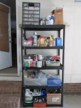 Black 5 Tier Heavy Duty Plastic Shelf Unit and Contents