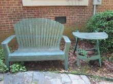 Green Hard Plastic Fan Back Bench and Folding Table