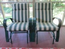 Pair of Green Metal Glider Arm Chairs with Removable Cushions