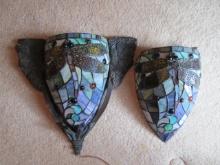 Bronzed Cast Metal Wall Sconce with Dragonfly Stained Glass Style Shade