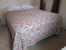 Vintage Handmade Quilt, Twin Size Coverlet, Queen Sheet Set, Metal Queen