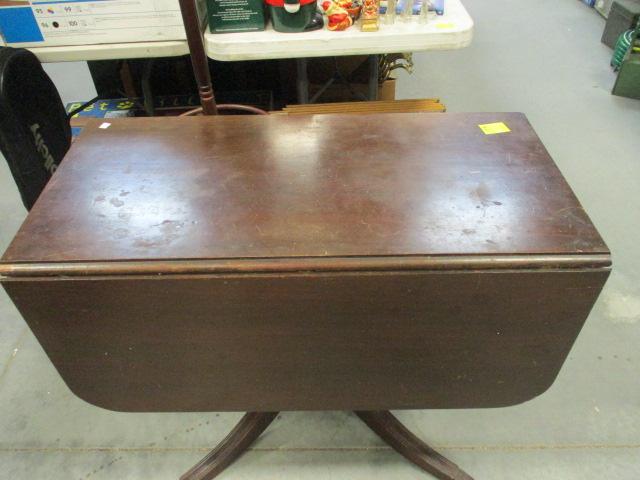 Vintage Brandt Claw Foot Drop-Leaf Wood Table with Middle Drawer