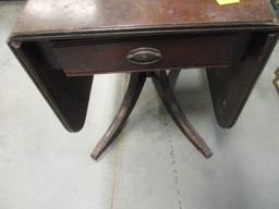 Vintage Brandt Claw Foot Drop-Leaf Wood Table with Middle Drawer
